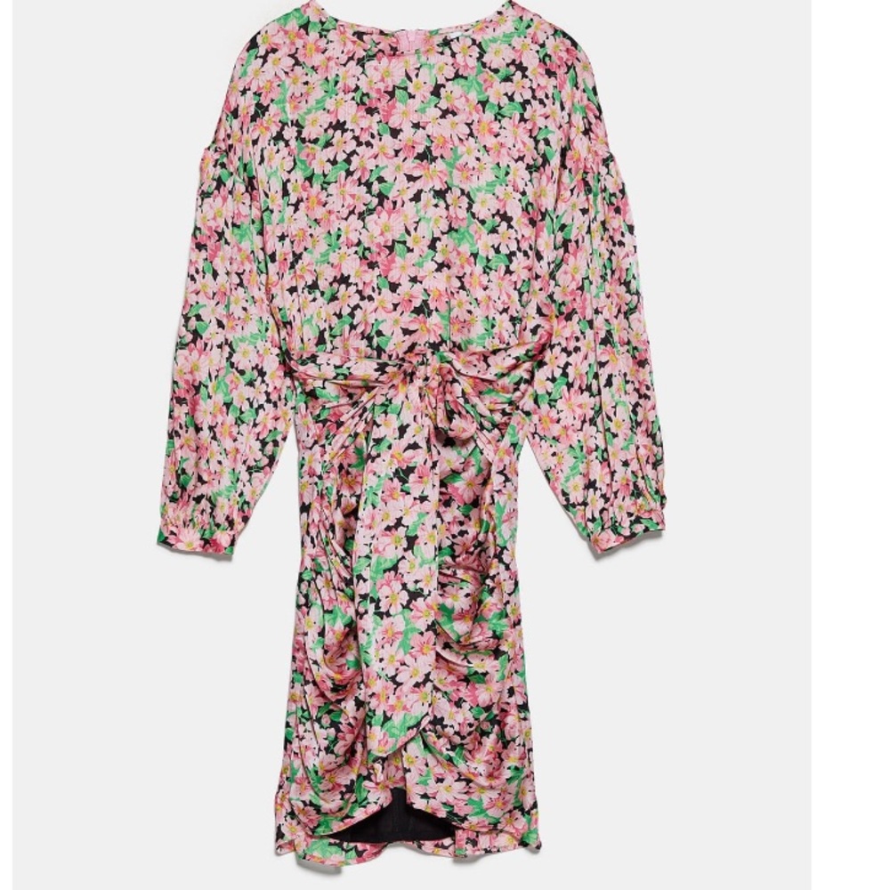 Zara xs printed floral dress with draping